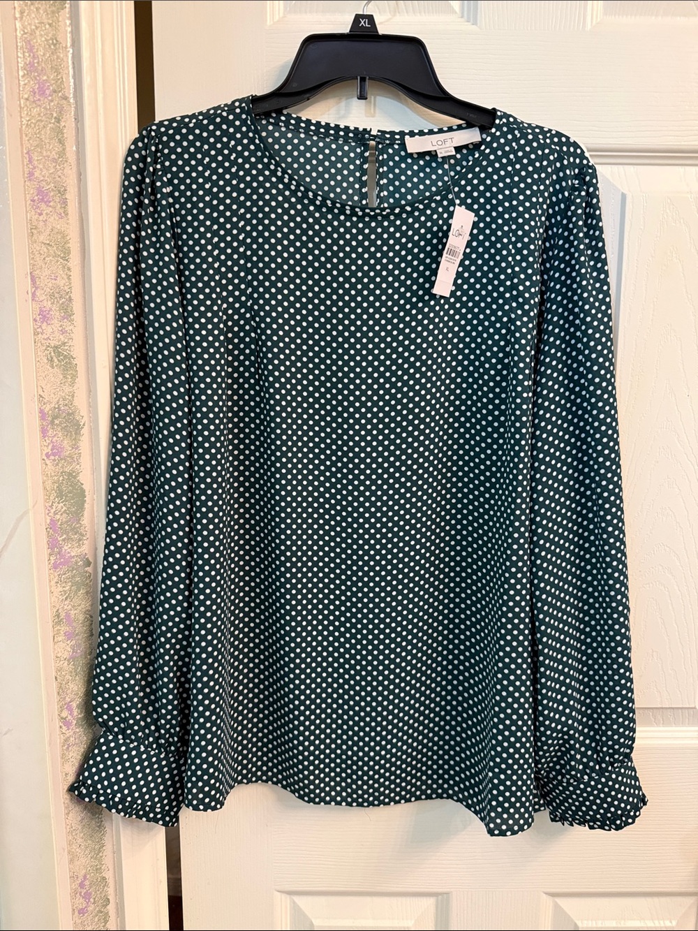 LOFT Teal Green Polka Dot Long Sleeve Blouse